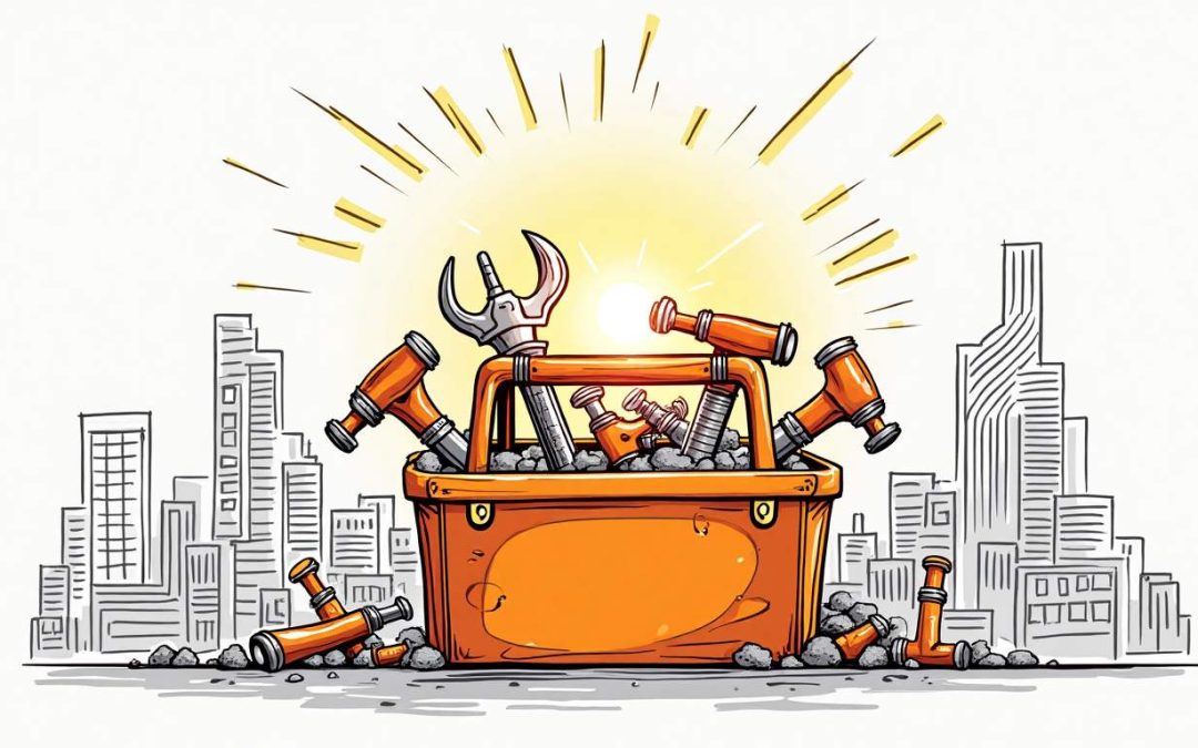 An overflowing toolbox filled with plumbing tools