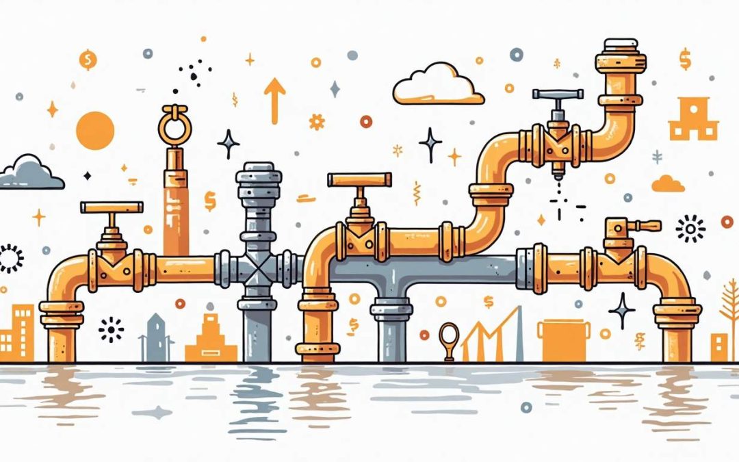 An abstract pipeline made of interconnected pipes and valves