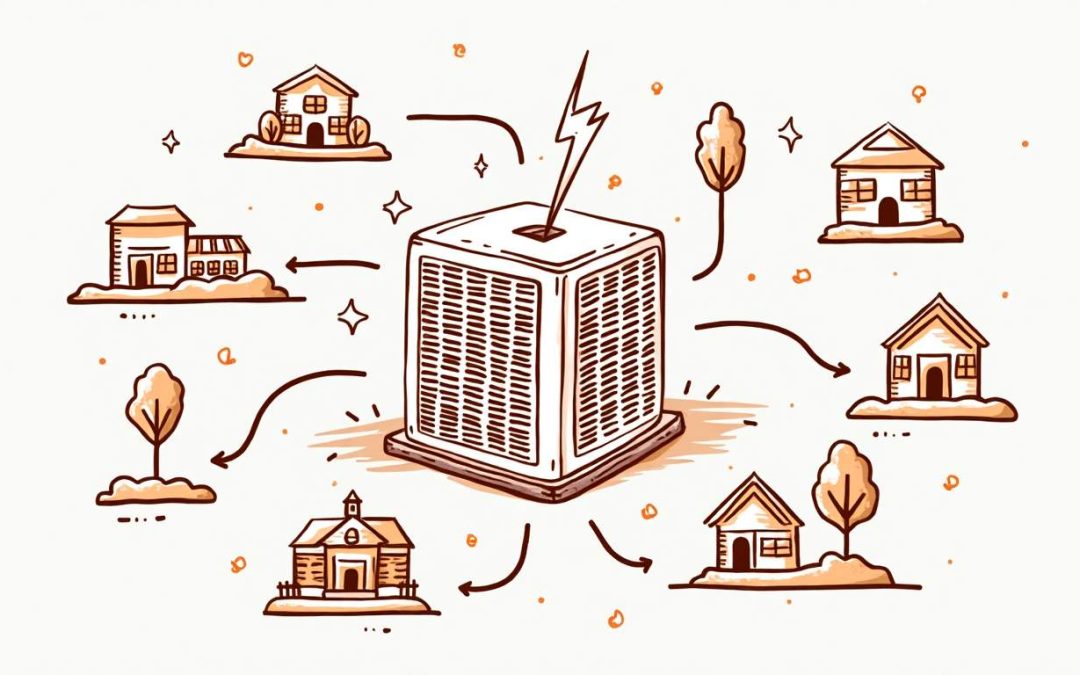 An hvac system surrounded by various local landmarks and icons