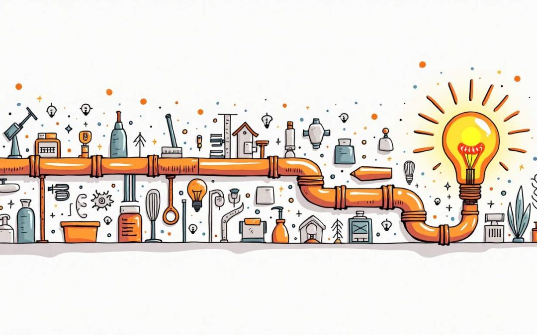 An intricate pipeline system filled with various home service icons