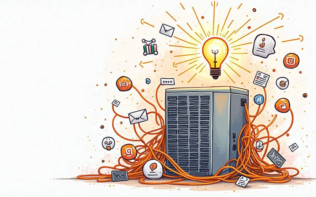 An hvac system surrounded by a tangled web of outdated marketing materials