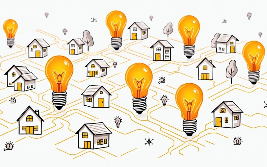 An electric circuit board intertwined with a map of a neighborhood